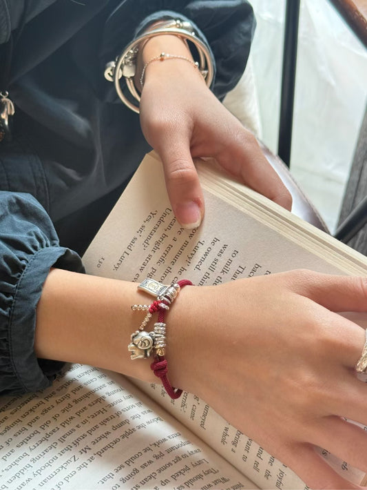 Kelly Designs Red String Lucky Bracelet with Silver Elephant & Money Charm (Instock)