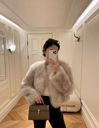 Kelly Designs Grey Brown Fox Fur V Neck Jacket (instock)