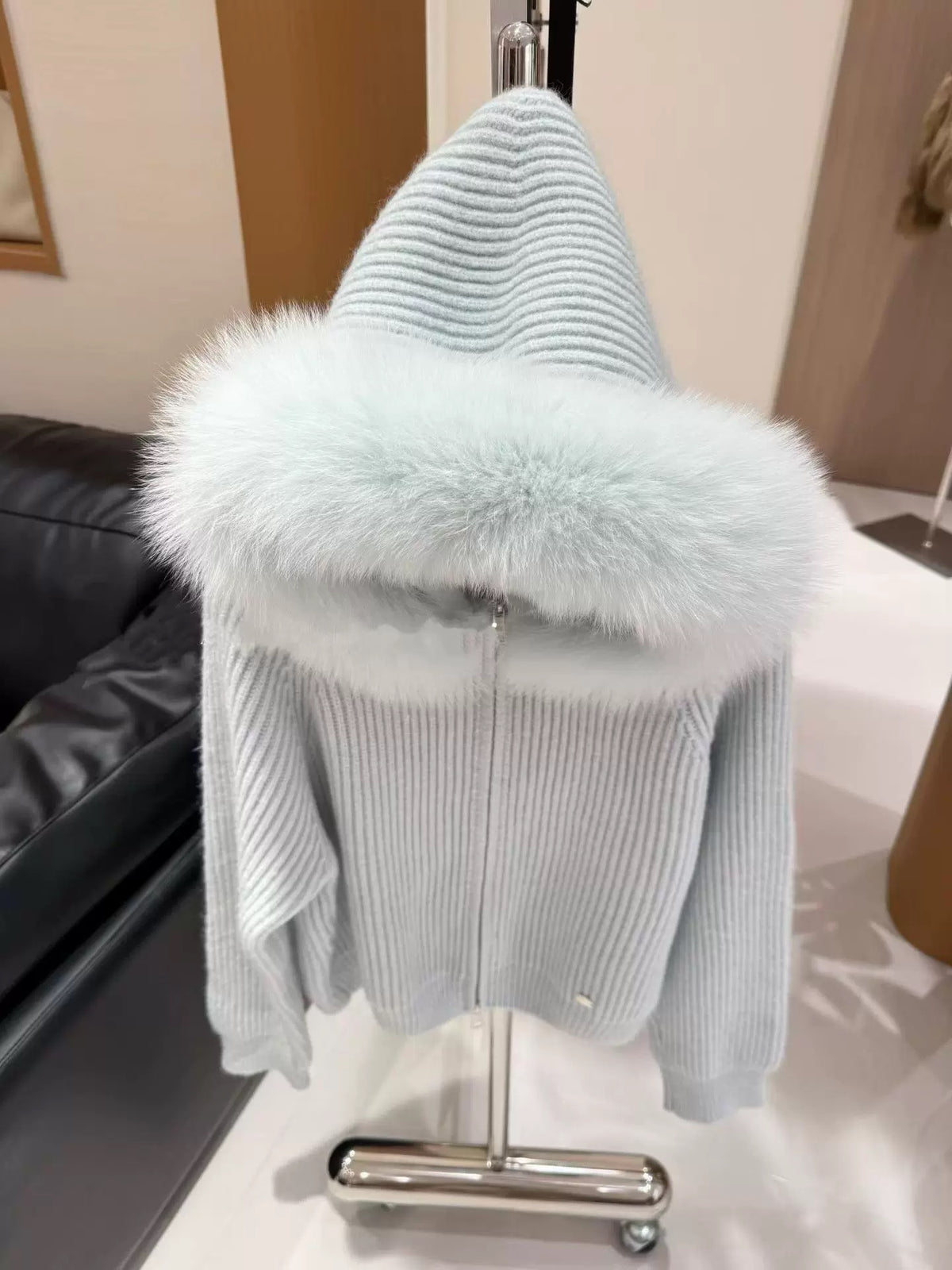 Kelly Designs Fox Fur Zip Up Blue Hoodie (Instock)