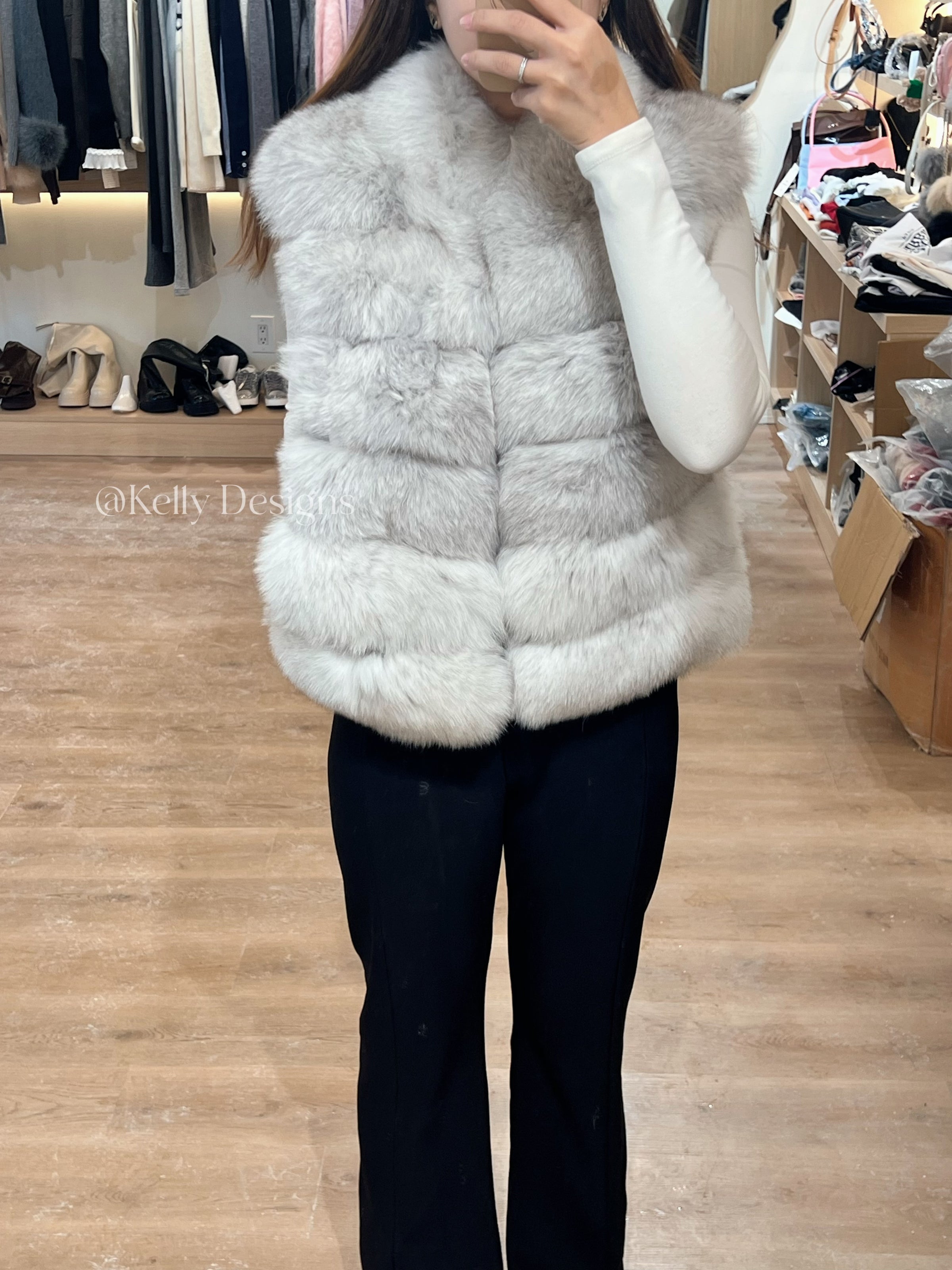 Kelly Designs Fox Fur Grey White Vest (Instock)