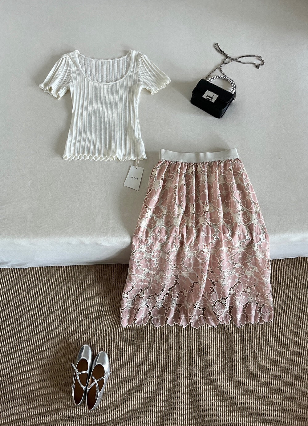 Kelly Designs Flowers Skirt & White U Neck Top (Instock)