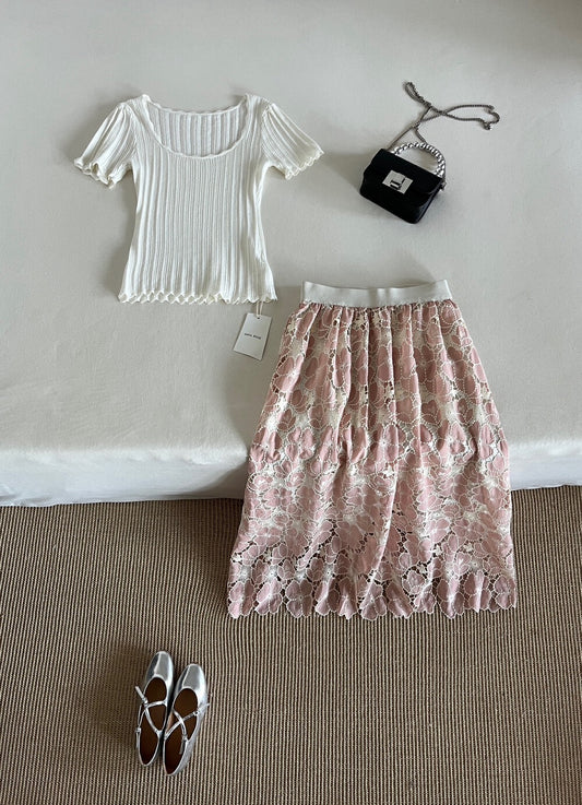 Kelly Designs Flowers Skirt & White U Neck Top (Instock)