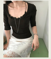 Korean Collection French Lace Layered 3/4 Sleeve Top (Instock)