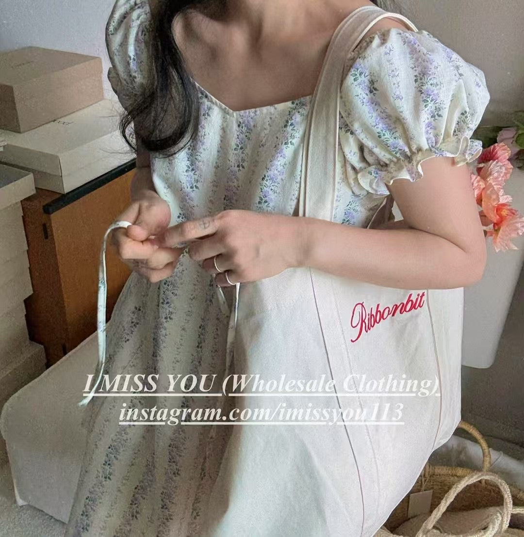 Korean APM Collection I Miss You Purple Flowers Mid Dress (Instock)