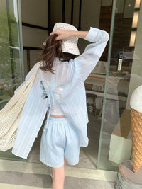 Kelly Designs 3-Piece Casual Blue Set –Jacket,  Cami Top, & Shorts (Instock)