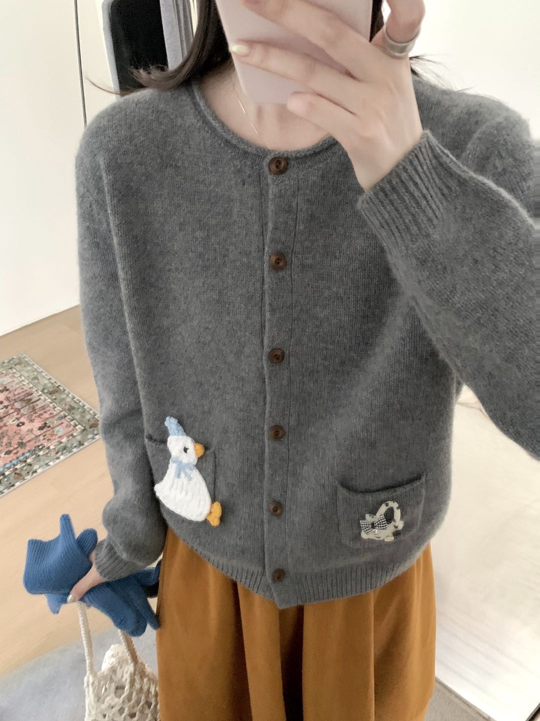 Kelly Designs Embroidery Cartoons Three Colors Wool Cardigan (Instock)