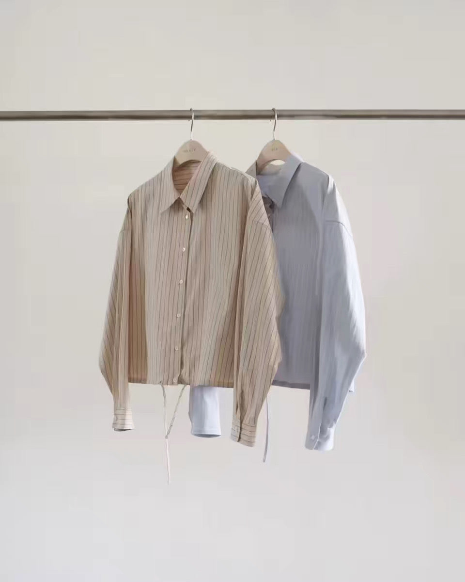 Korean Collection Ounce | Drawstring Stripe Shirt (Instock)