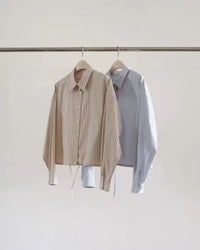 Korean Collection Ounce | Drawstring Stripe Shirt (Instock)