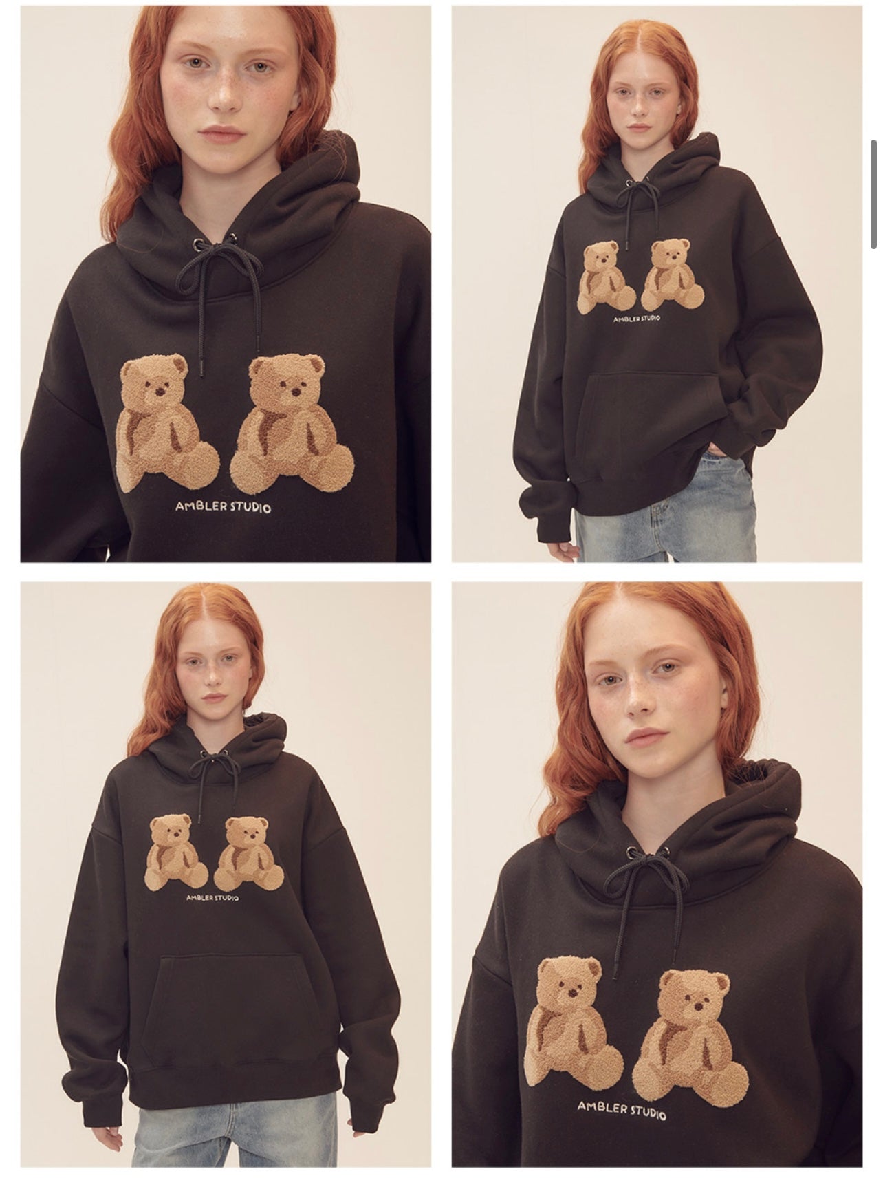 Ambler Big twin bear Black Hoodie (Preorder)