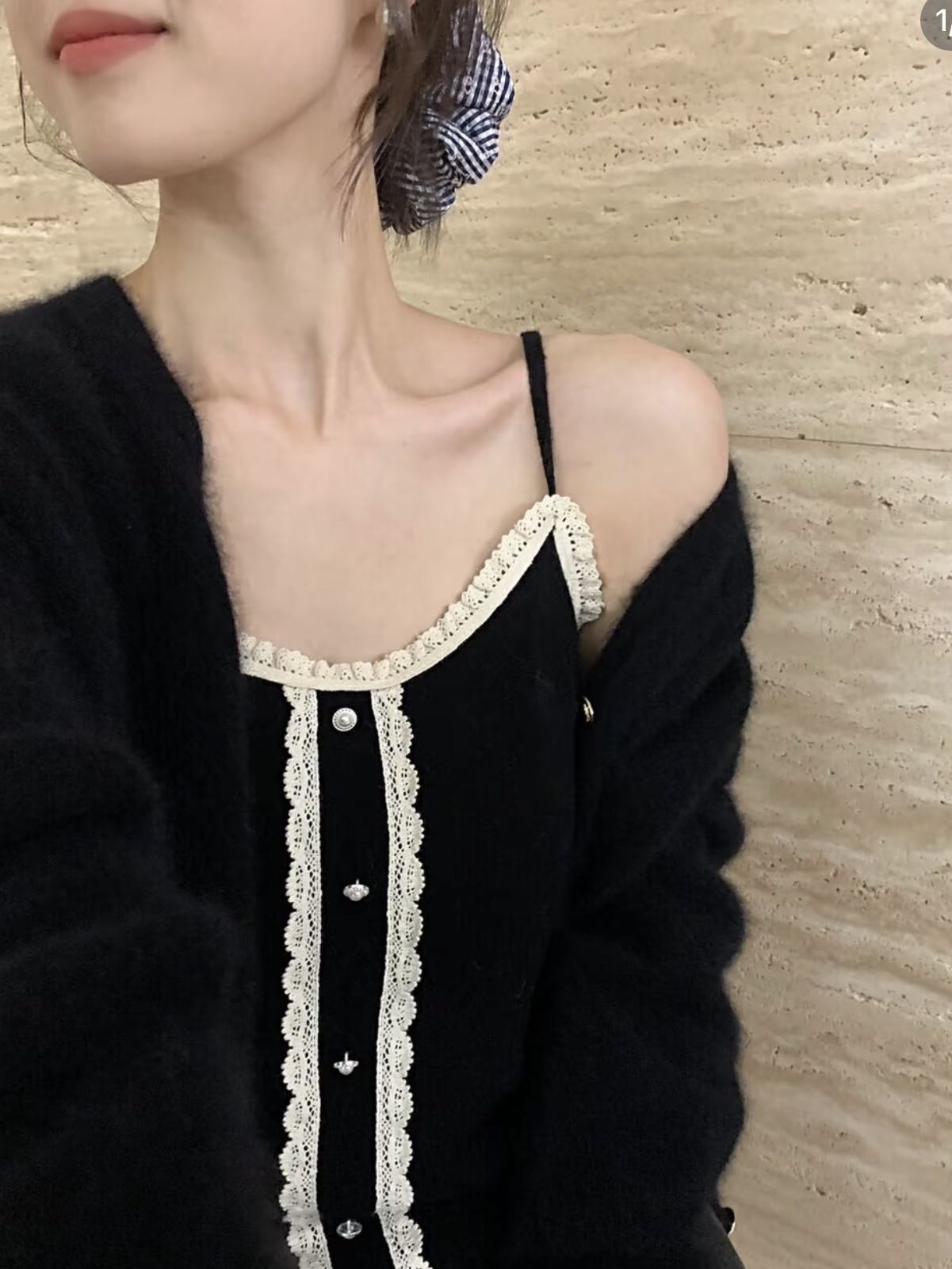 Kelly Designs Wool Lace Trim Button Cami Top (Instock)