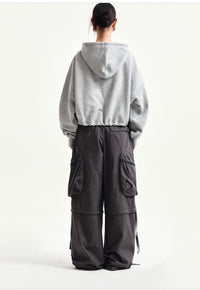 Korean Collection Matin Kim GRAFFITI LOGO CROP HOODY ZIP UP IN GREY (Instock)