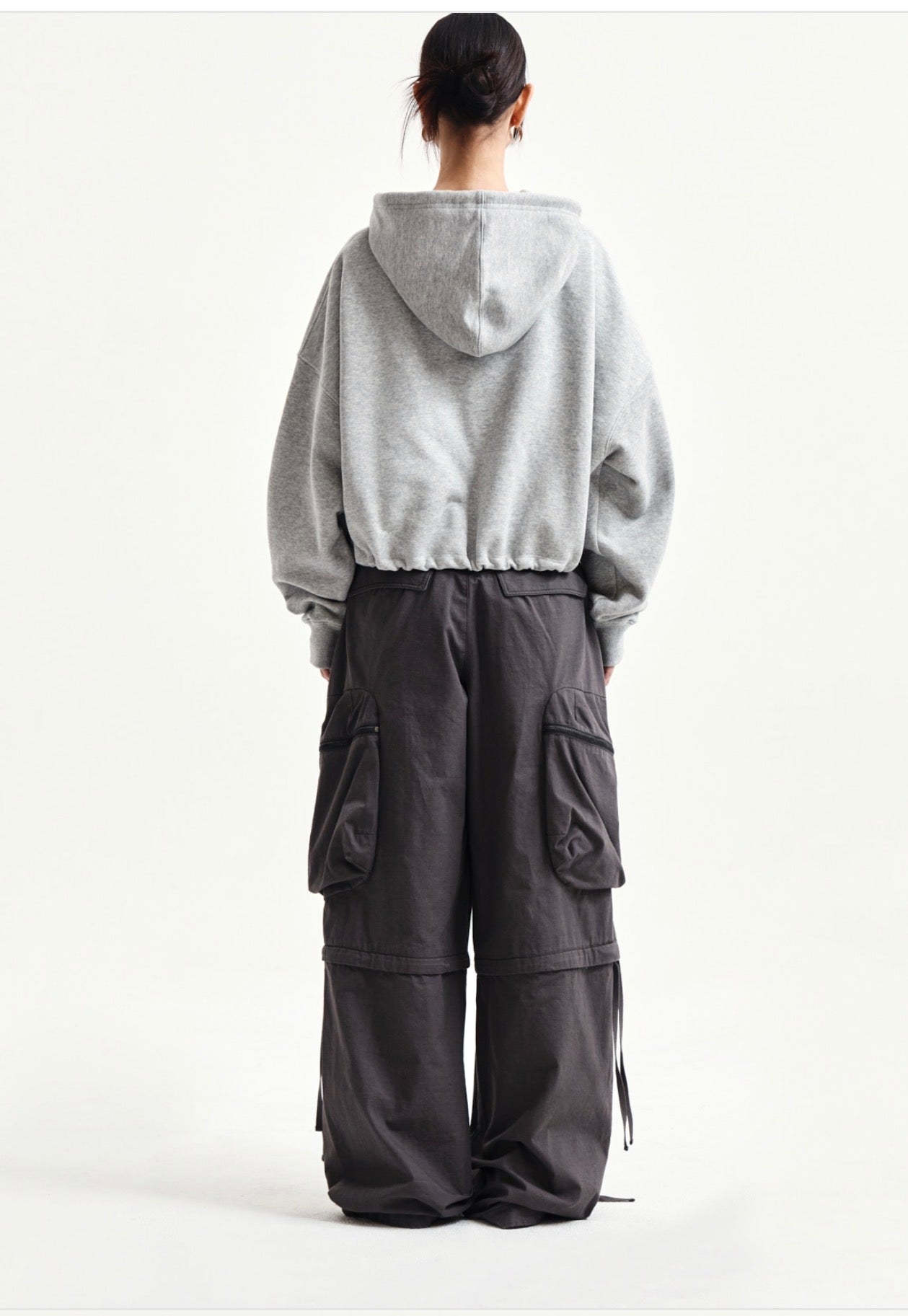 Korean Collection Matin Kim GRAFFITI LOGO CROP HOODY ZIP UP IN GREY (Instock)