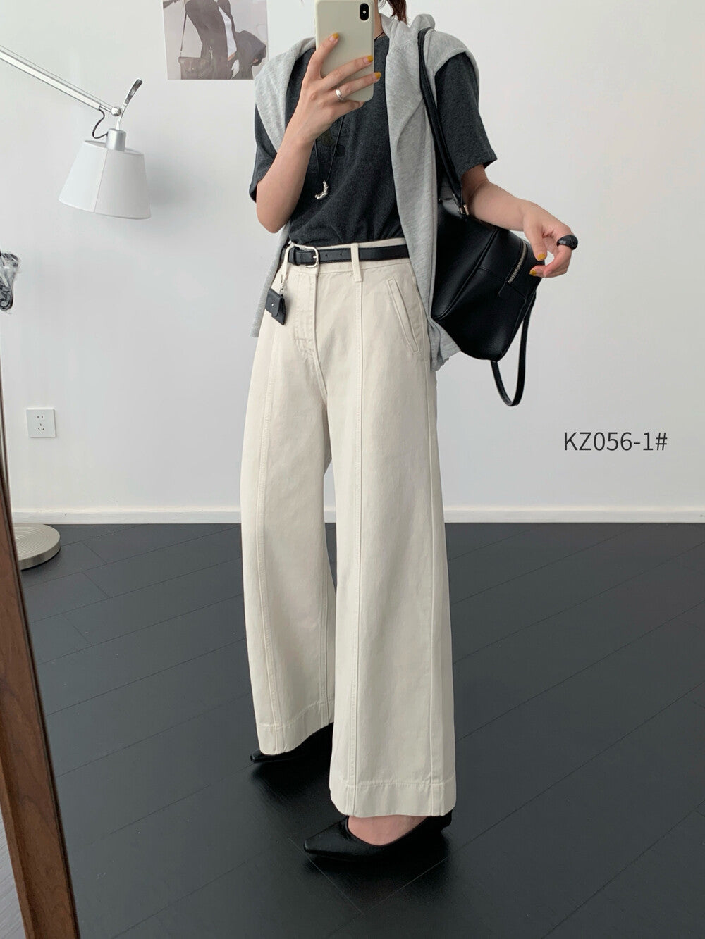 Kelly Designs Petite-Friendly Fall New High-Waist Straight-Leg Denim Pants (with Belt) (Instock)