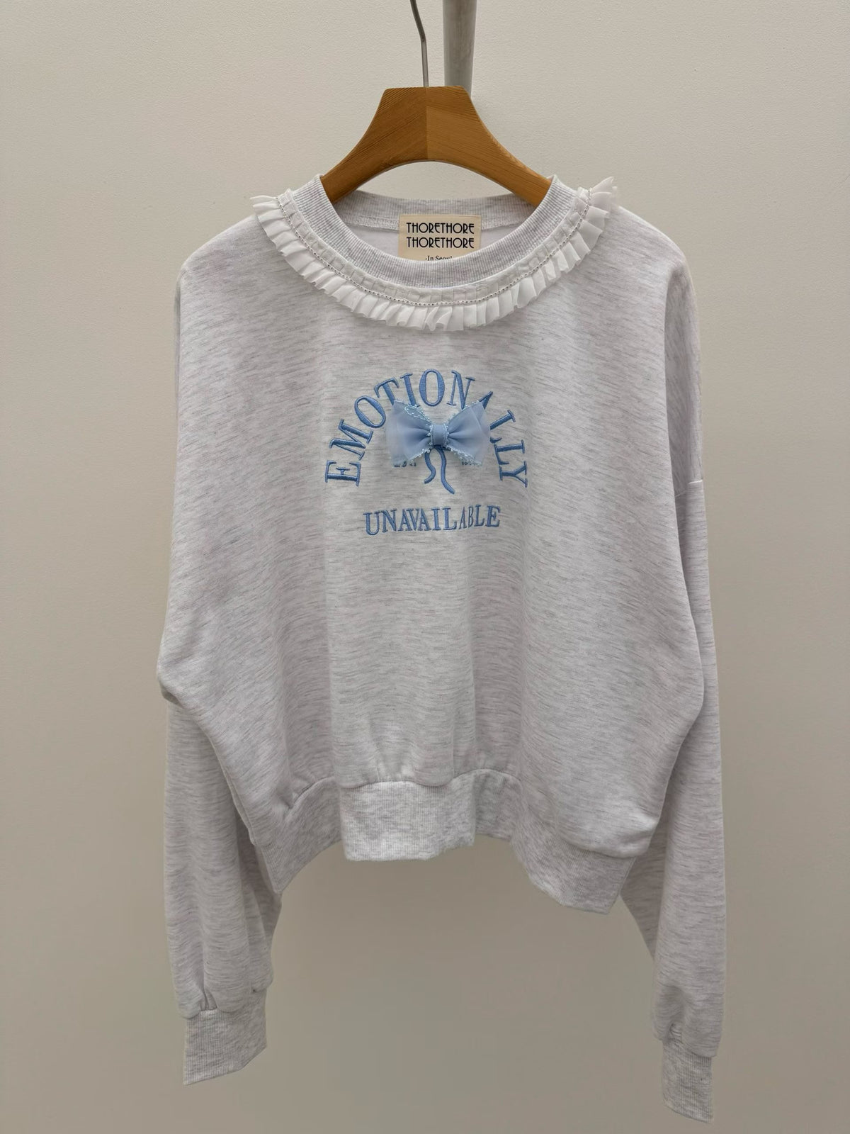Korean Collection Bow Ruffle Collar Embroidered Sweatshirt (Instock)