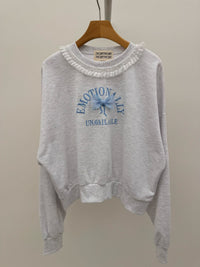 Korean Collection Bow Ruffle Collar Embroidered Sweatshirt (Instock)