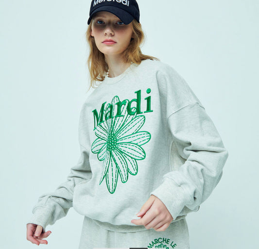 Mardi Mercredi SWEATSHIRT FLOWERMARDI NEEDLEWORK_OATMEAL GREEN(Preorder)