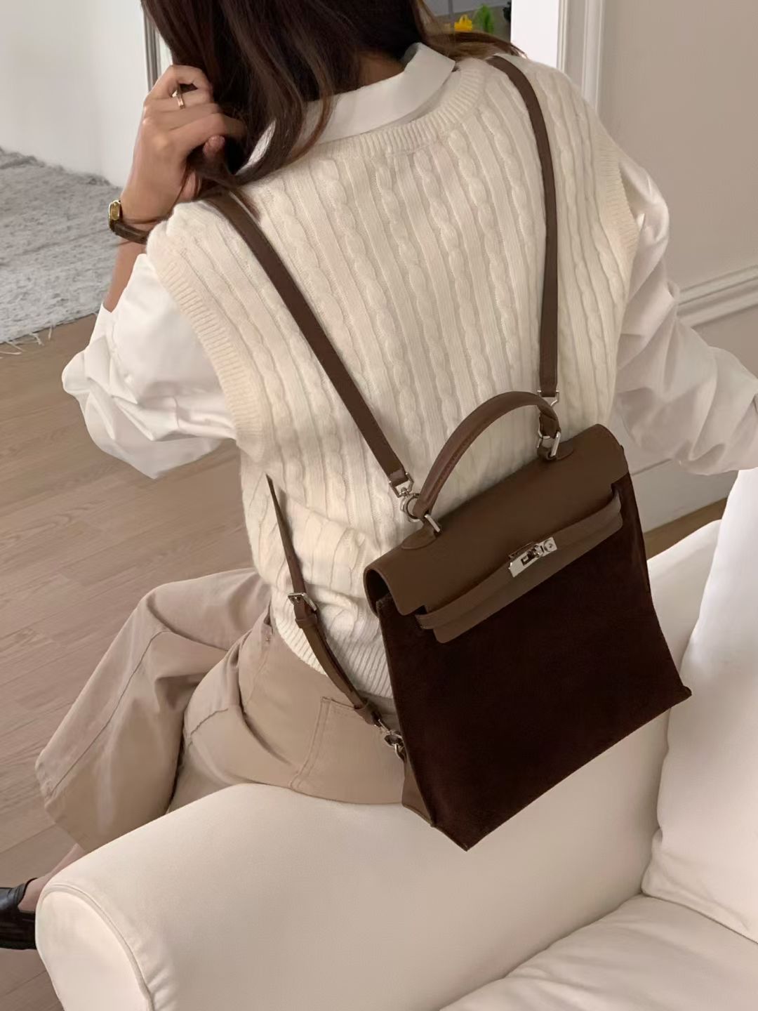 Korean APM Collection Three Ways Shearling Cow Leather Bag (Instock)