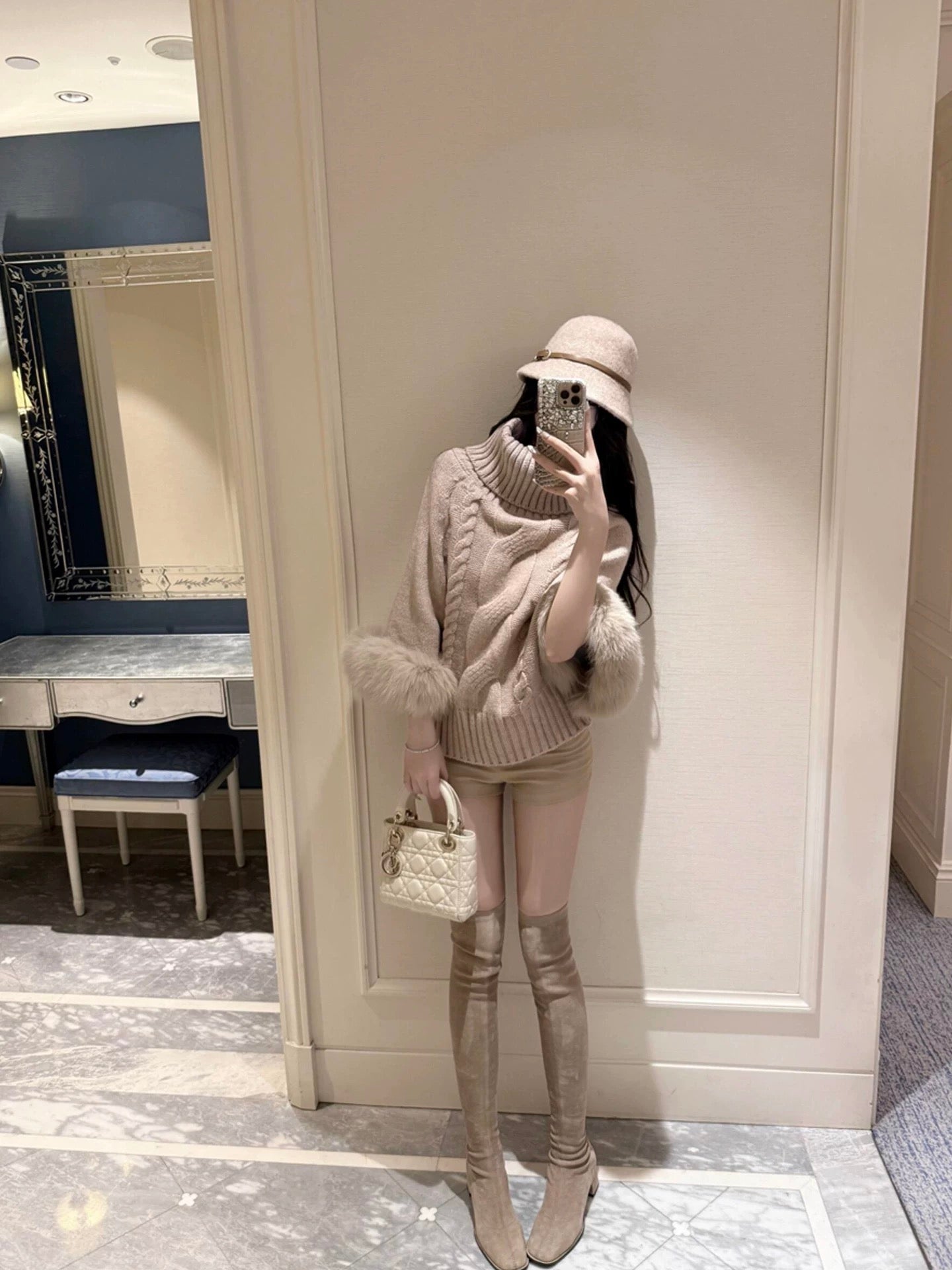 Kelly Designs 2 Ways Fox Fur Khaki Sweater (Instock)