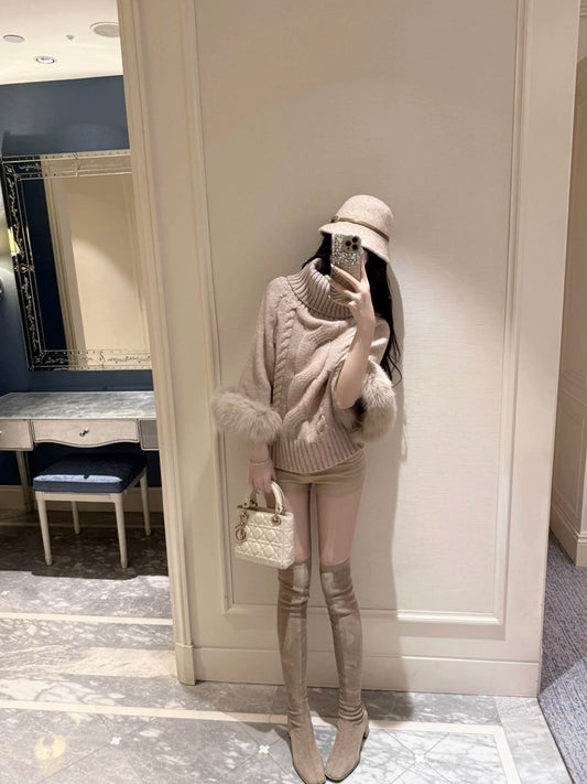 Kelly Designs 2 Ways Fox Fur Khaki Sweater (Instock)