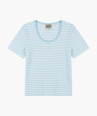 Marithe W T-SHIRT RINGER COL V Profond Bleu Ciel (En stock)