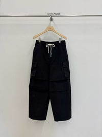 Korean Multi-Pocket Cargo Wide-Leg Black Pants (Instock)