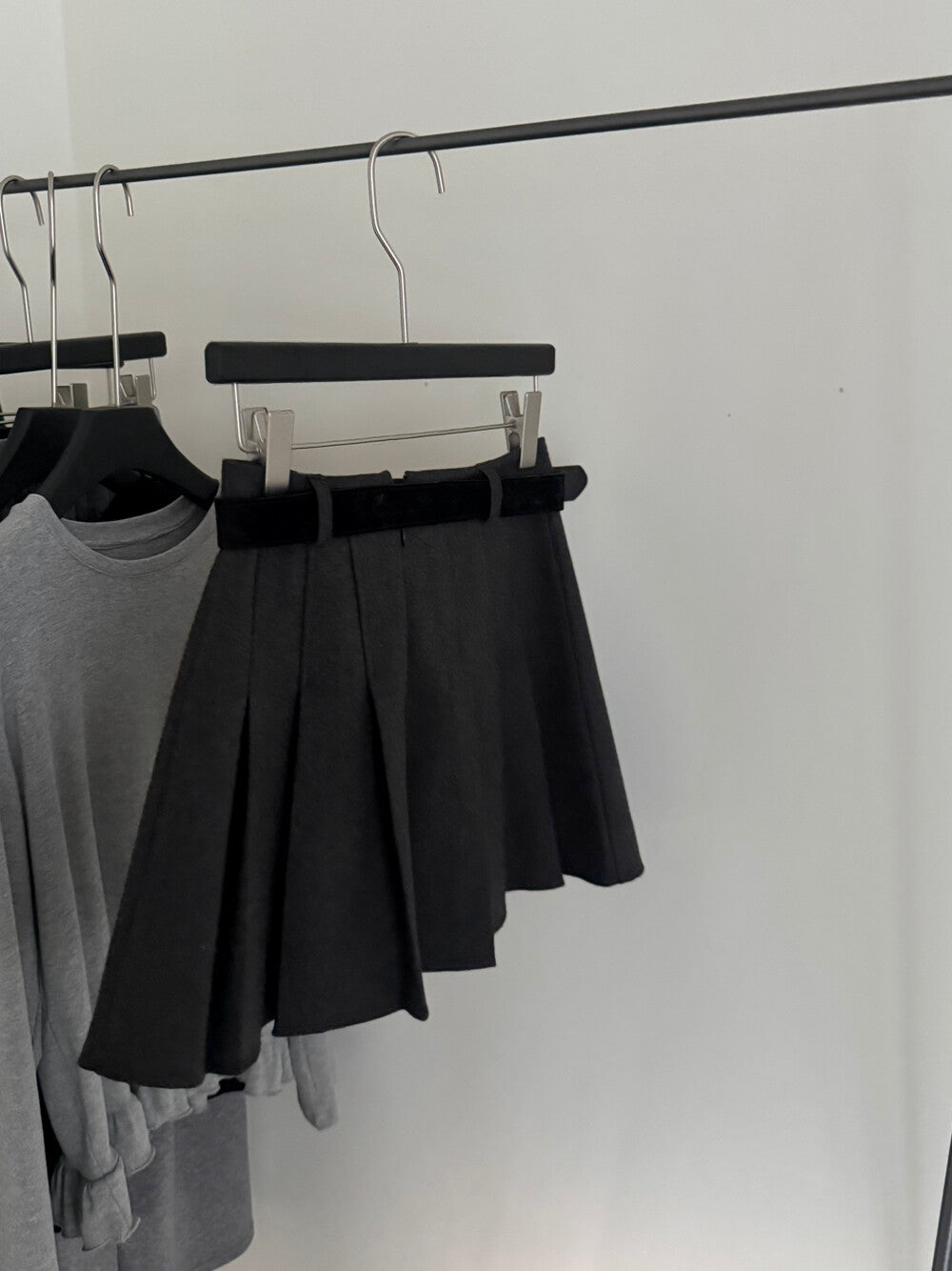 Kelly Designs Thick Pleated Mini Grey Skirt with Belt (Instock)