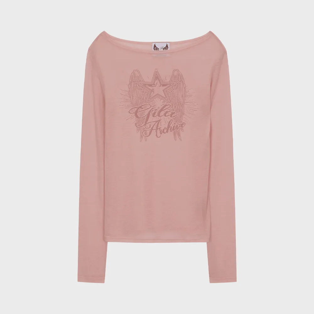 Gila Archive Star Wing Sheer Graphic Long Sleeve Top – Pink (Instock)
