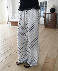 Korean Soft Linen Polka Dot Wide-Leg Pants (Instock)