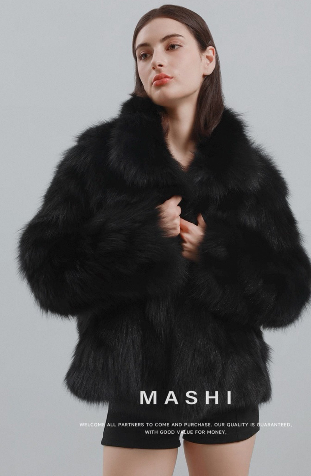 Kelly Designs Fox Fur Black Jacket- 2Ways with High Neck/Round Neck (Instock)