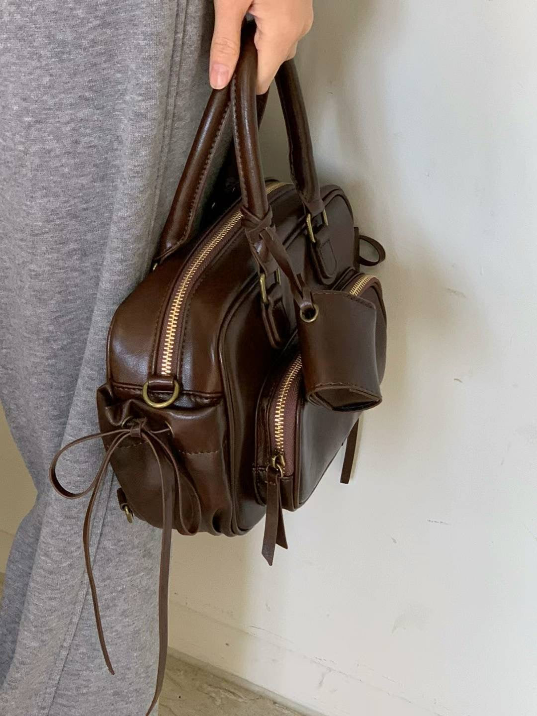 Korean APM Collection Ribbons Brown Hand Bag (Preorder)