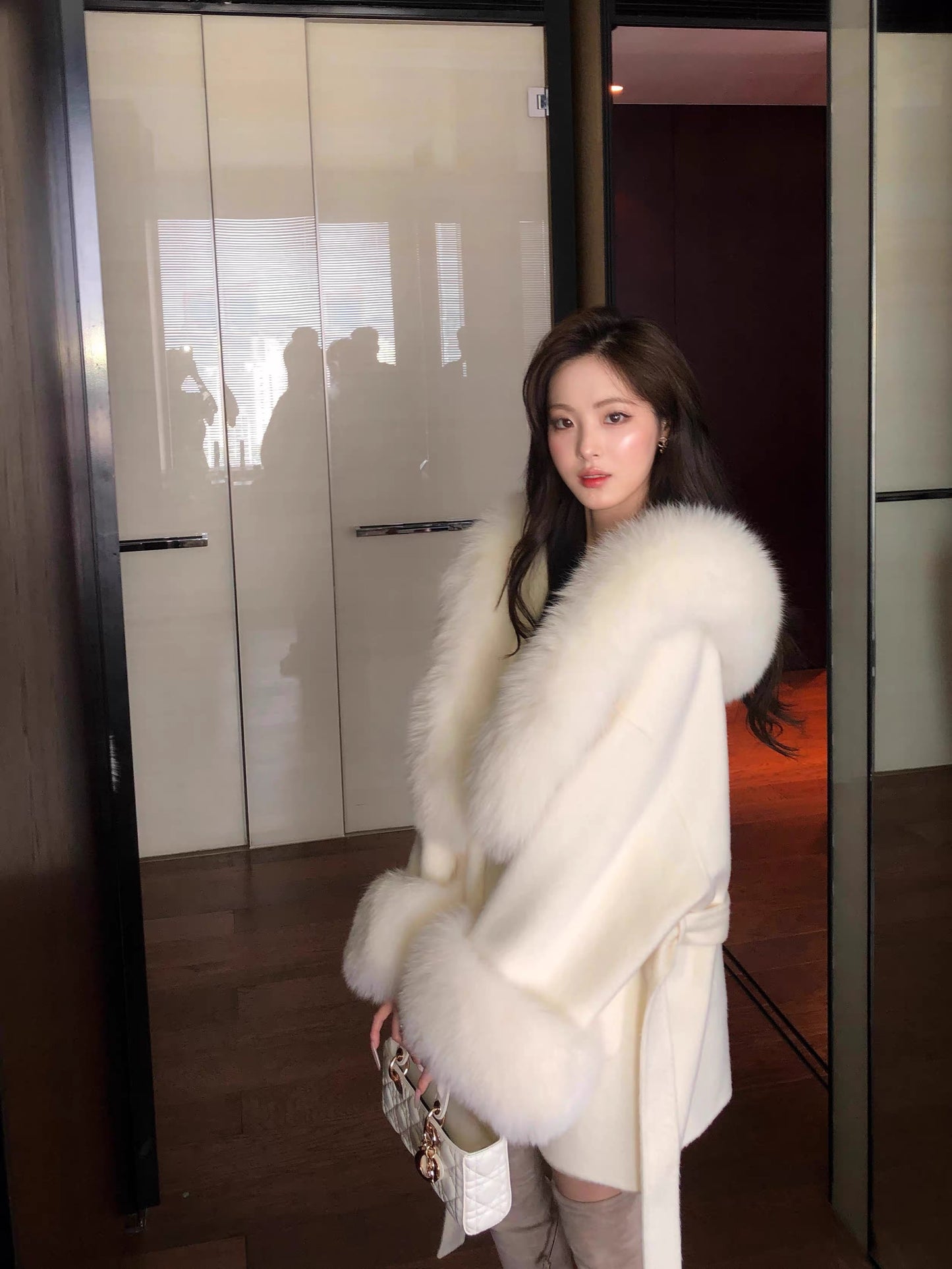 Kelly Designs Fox Fur Wool Coat - White/Black (Instock)