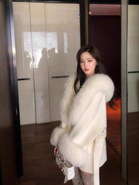 Kelly Designs Fox Fur Wool Coat - White/Black (Instock)