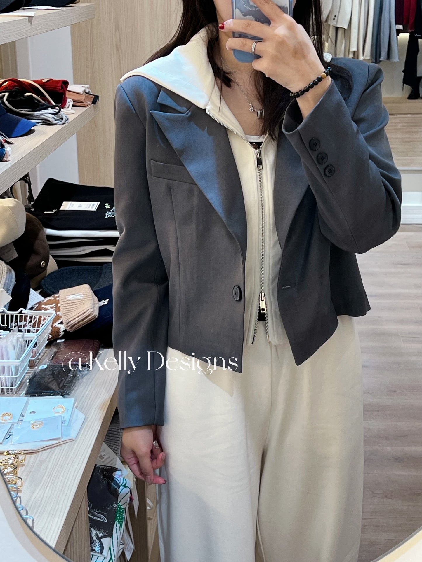 Kelly Designs Fake 2pc Hoodie Grey Blazer (Instock)