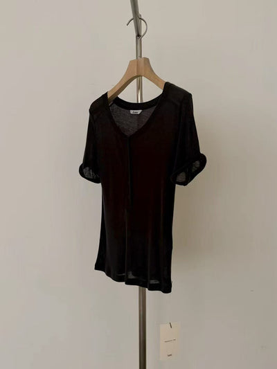 Korean APM Collection Sheer Button Henley Tee - 4 Colors (Instock)
