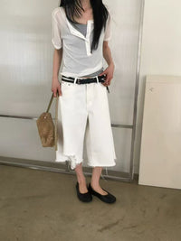 Korean APM Collection Sheer Button Henley Tee - 4 Colors (Instock)