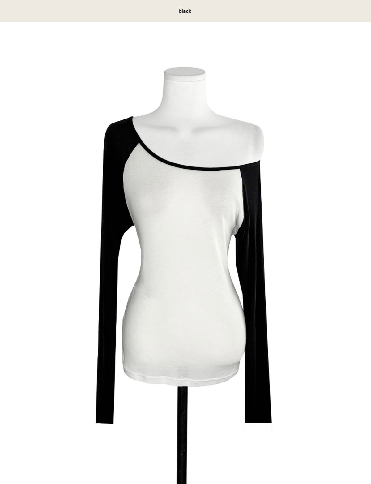 Korean Asymmetric Off-Shoulder Contrast Long Sleeve Top - 4 Colors (Instock)