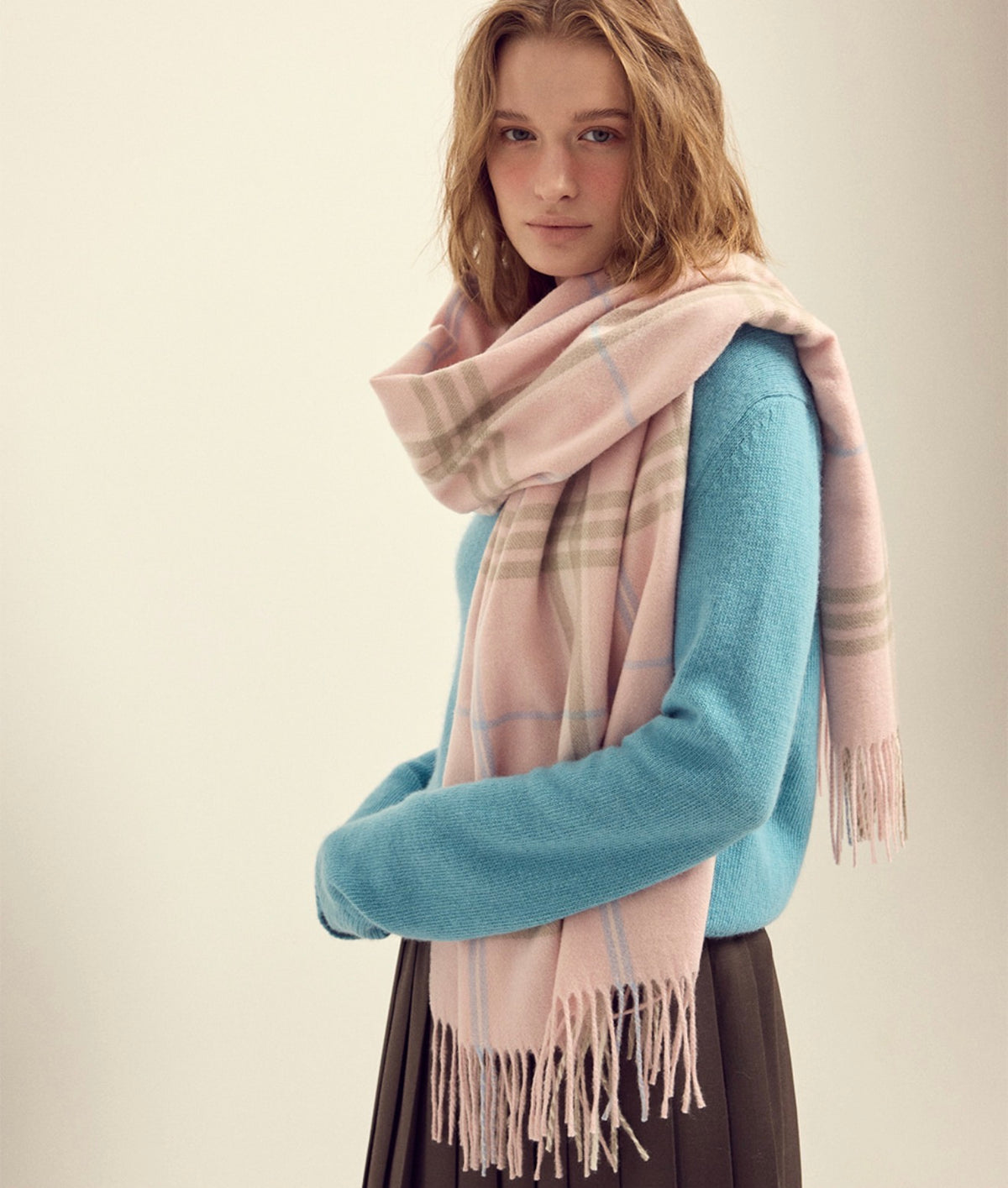 Mardi Mercredi Wool Check Muffler Scarf – Pink/Contain Mardi Gift Box (Instock)