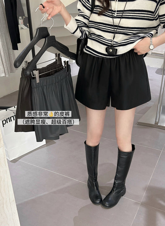 Kelly Designs Trendy 3-Color PU Leather Slim Fit Shorts (Instock)