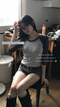 Korean Collection Tone-on-Tone Raglan 3/4 Sleeve Top (Instock)