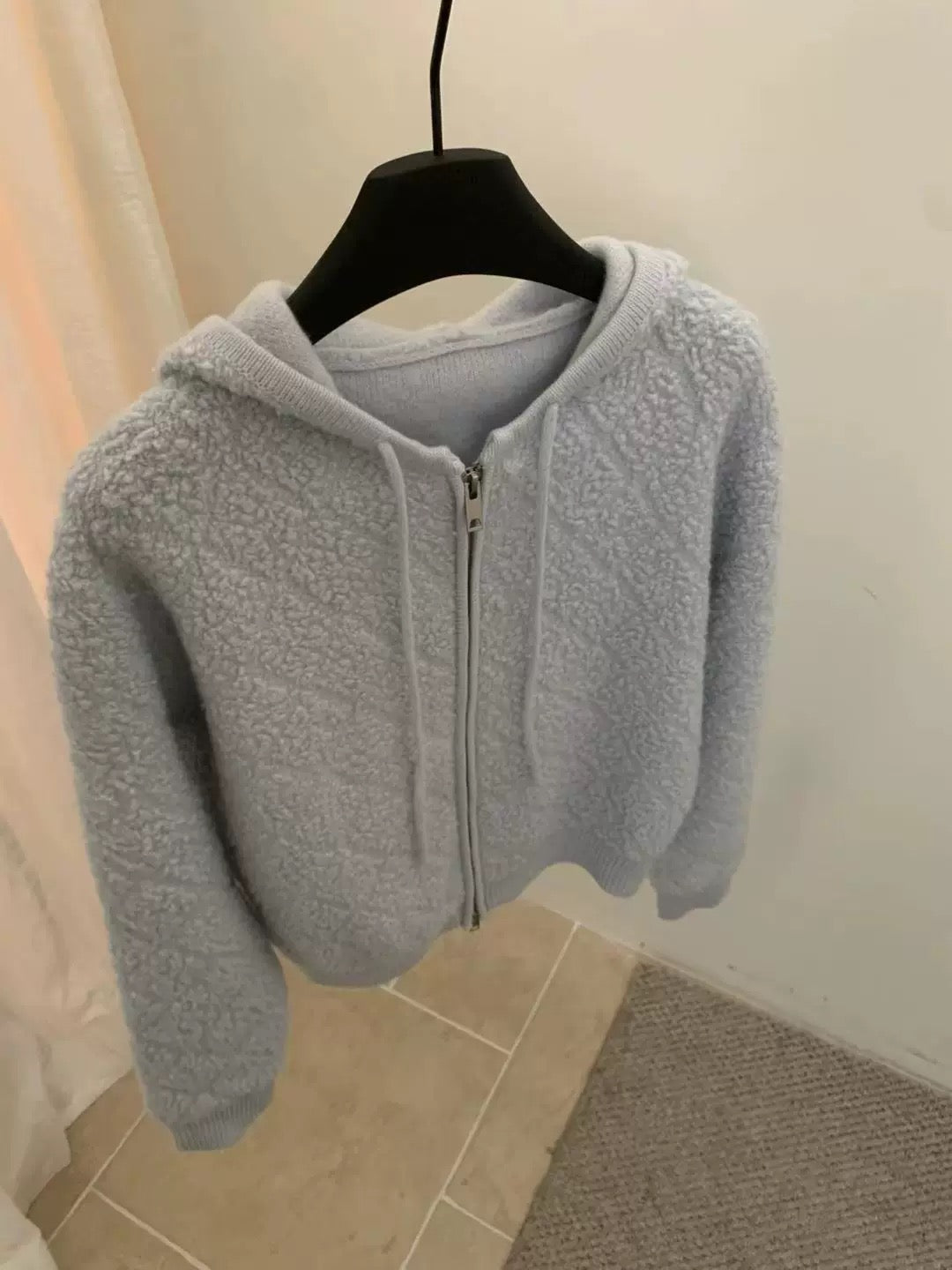 Kelly Designs Wool Textured Knit Zip Blue Hoodie (Instock)