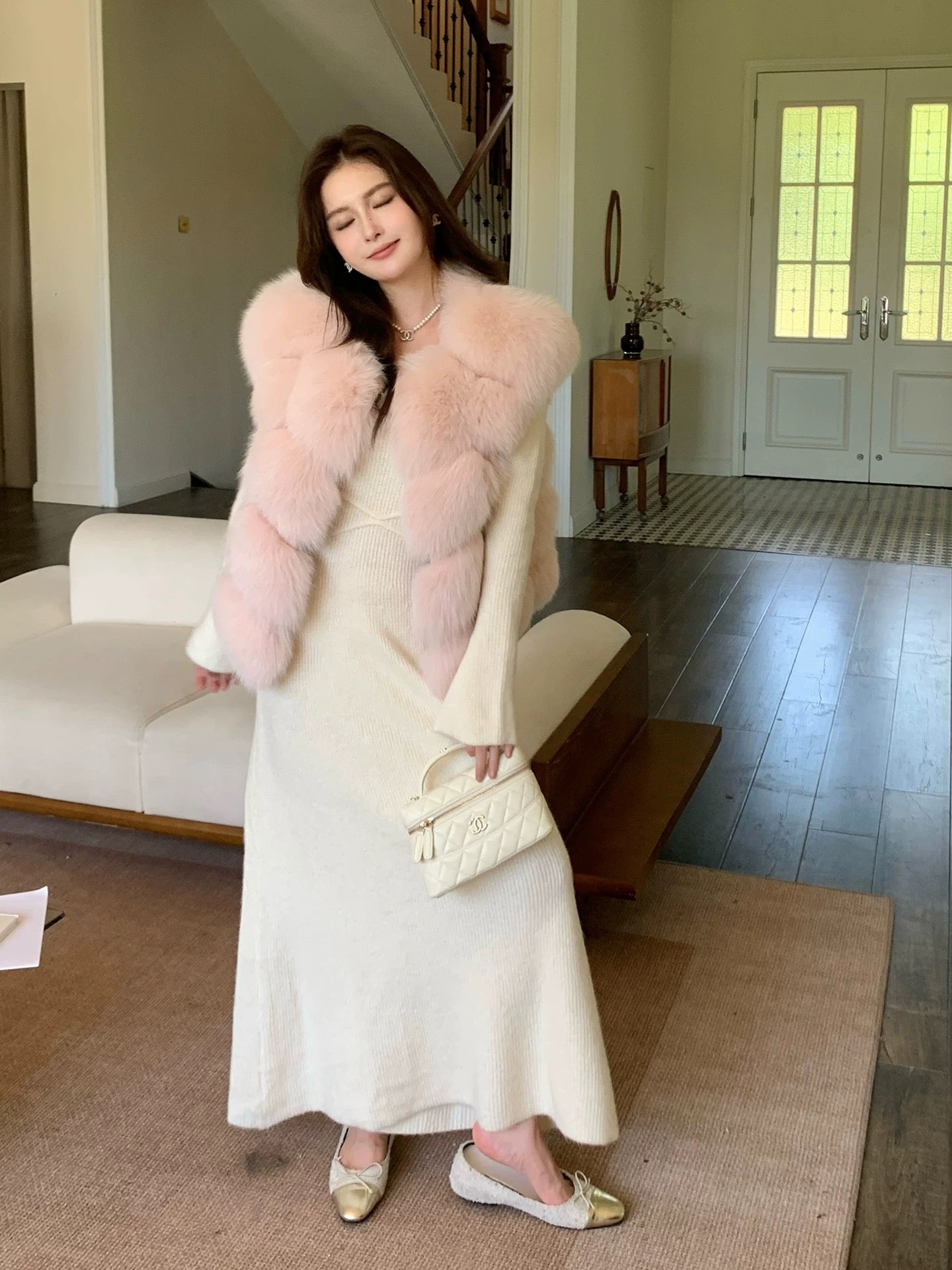 Kelly Designs Fox Fur Vest Pink Jacket (Instock)