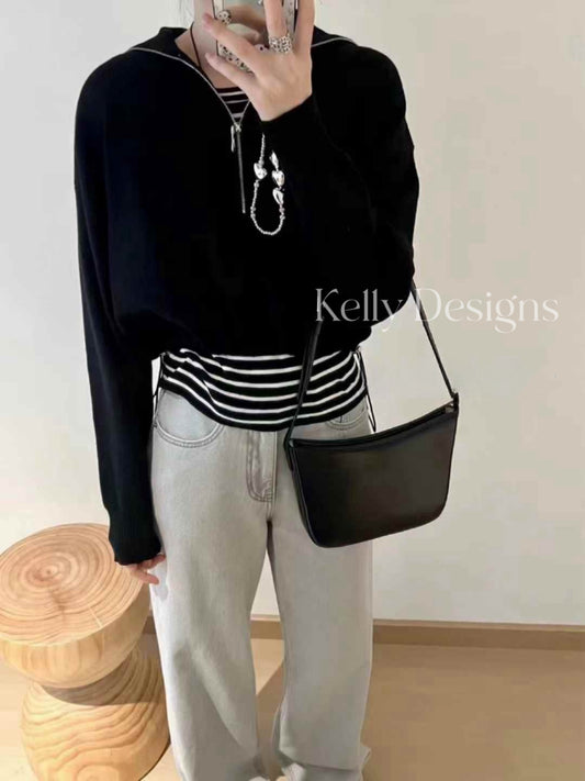 Kelly Designs Real 2Pc Black Stripe Hoodie Set (Instock)