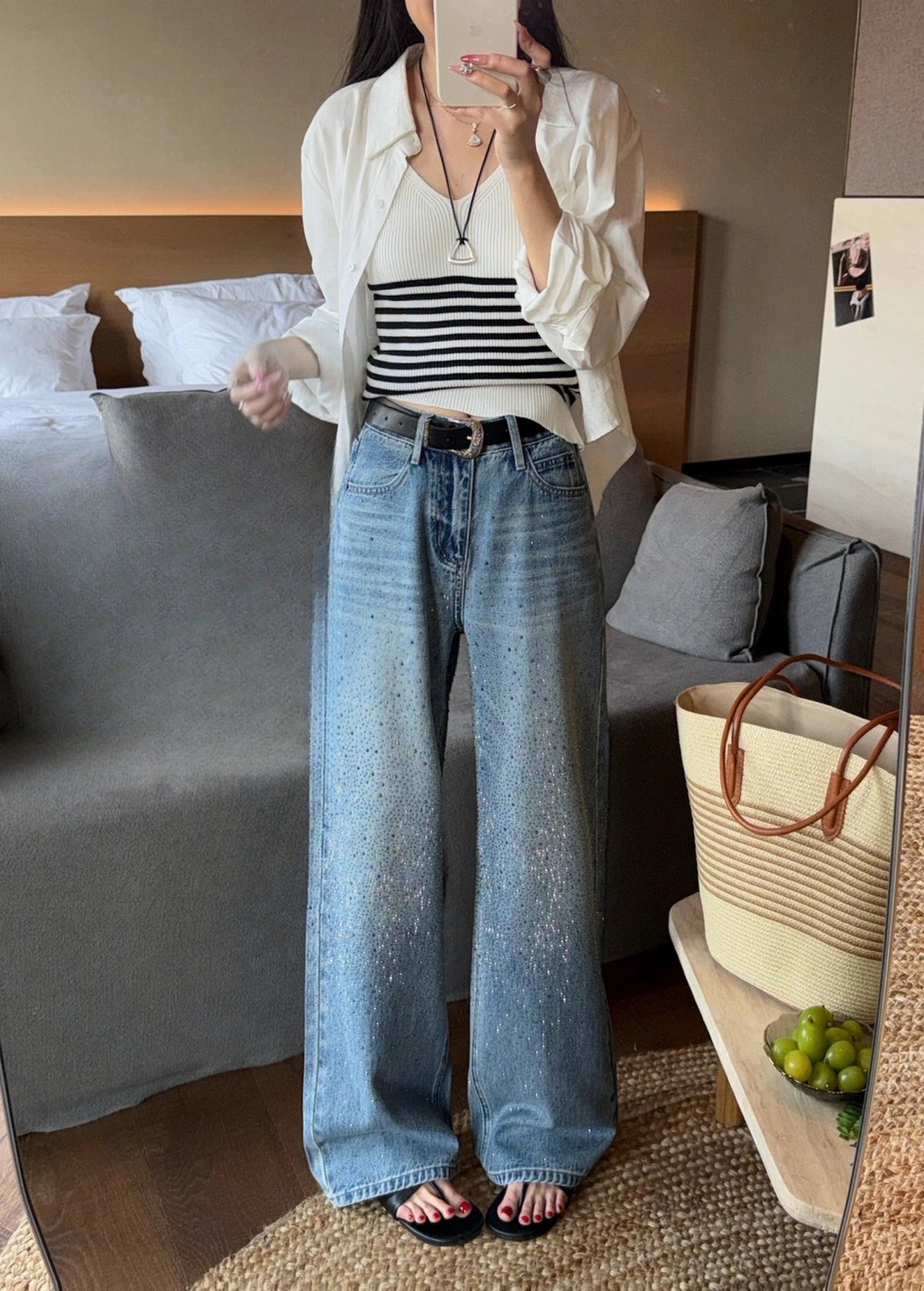 Kelly Designs Rhinestone Wide Leg Jeans (Instock)