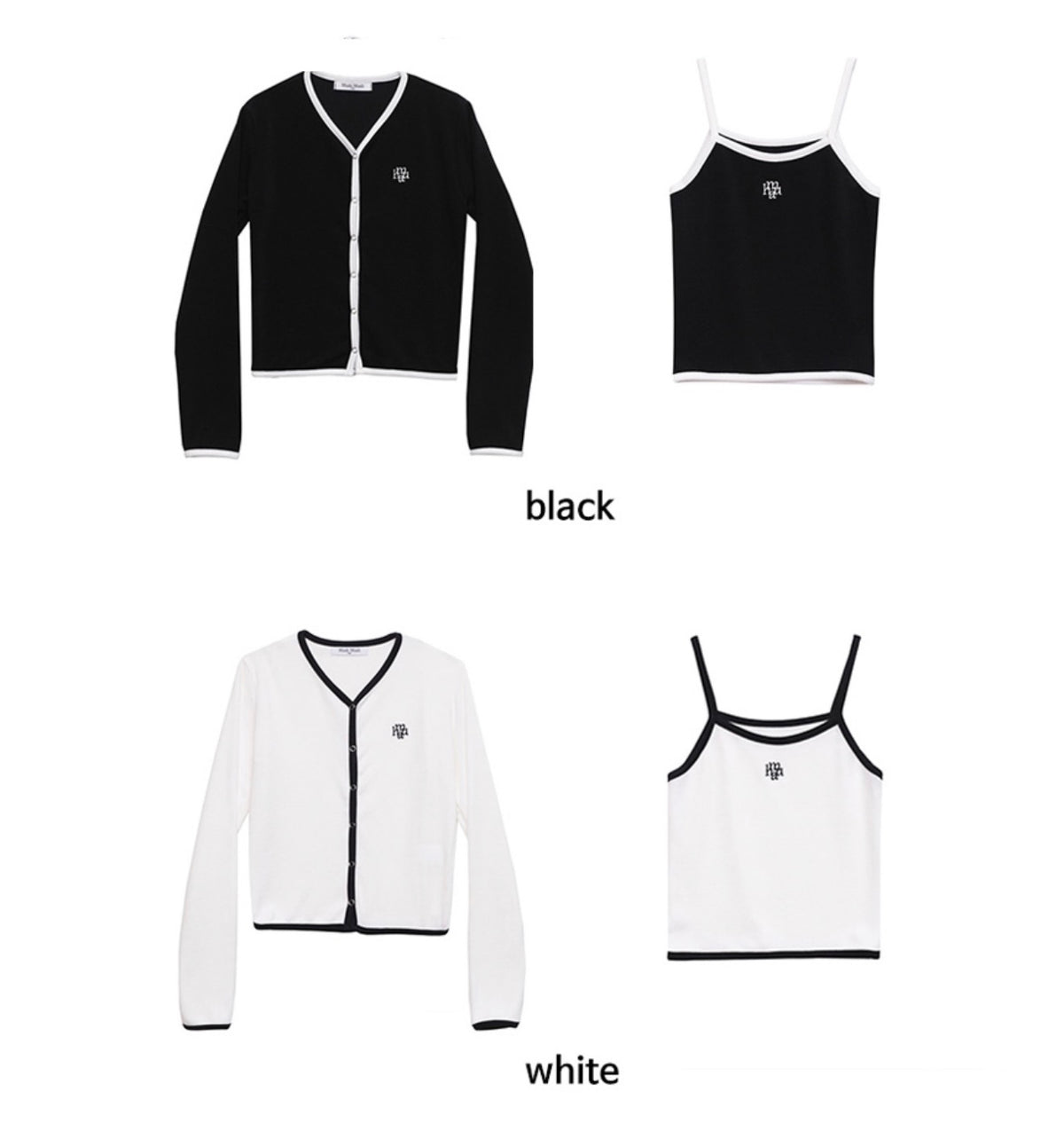 Korean Collection Muah Muah Contrast Trim Cami & Cardigan Set (Instock)