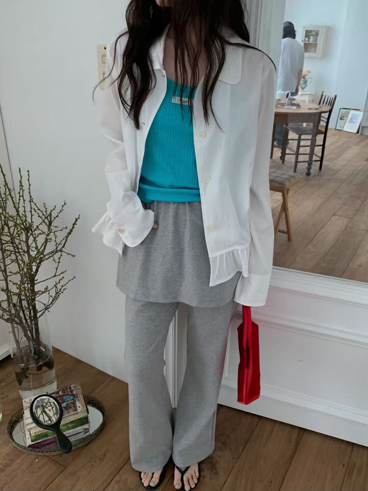 Korean APM Collection Ruffle Hem Sheer Shirt (Instock)