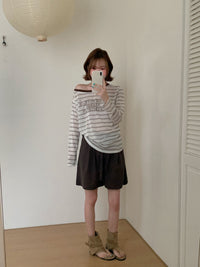 Kelly Designs Sun Cover Long Sleeves Stripe Brown Top (Instock)