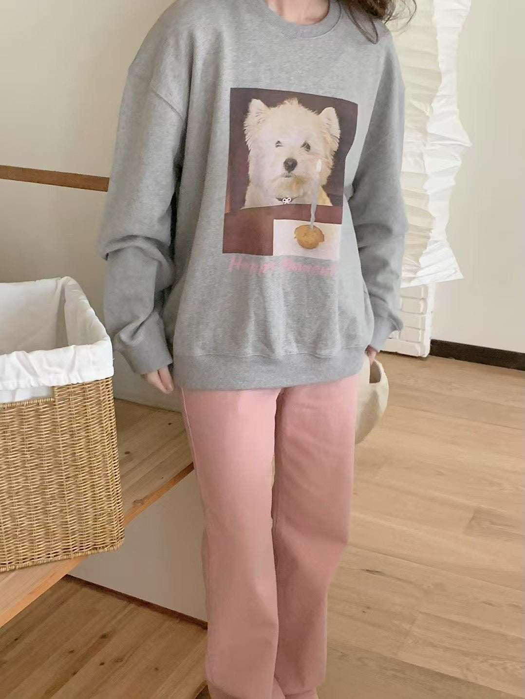 Korean APM Collection Cartoon Grey Puppy Sweatshirt (Instock)