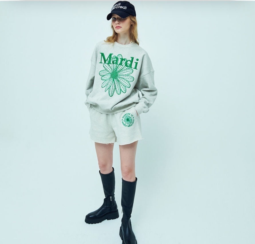 Mardi Mercredi SWEATSHIRT FLOWERMARDI NEEDLEWORK_OATMEAL GREEN(Preorder)