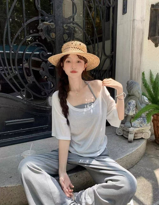 Kelly Designs 3pcs White Top&Light Grey Pants Set (Instock)