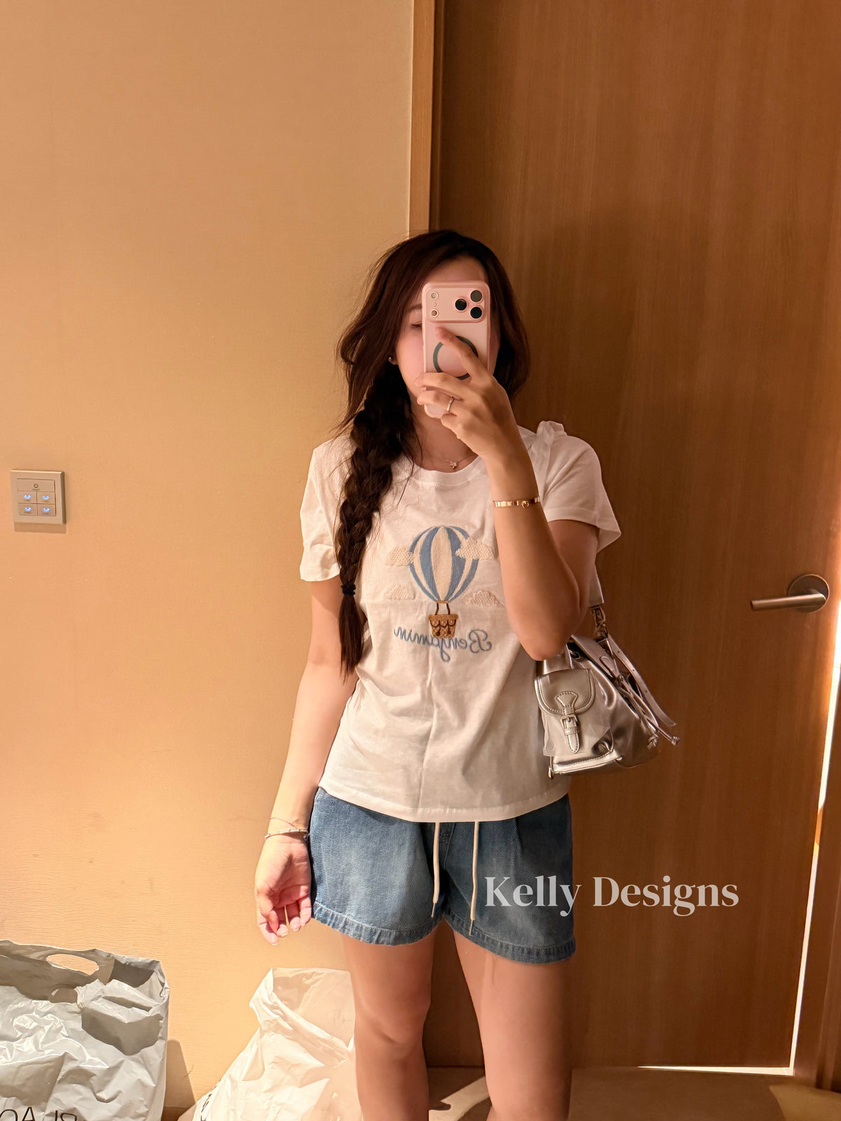 Korean APM Collection Ballon Gray Tshirt & Denim Shorts (Instock)